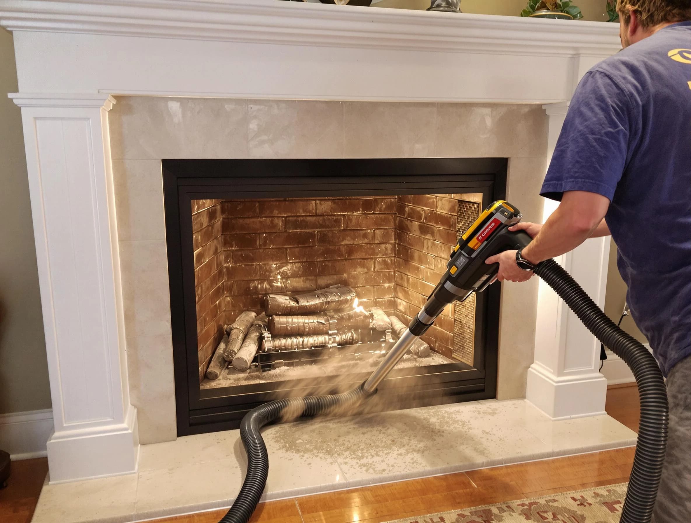 Fireplace cleaning performed by Plymouth Chimney Sweep in Plymouth, MA