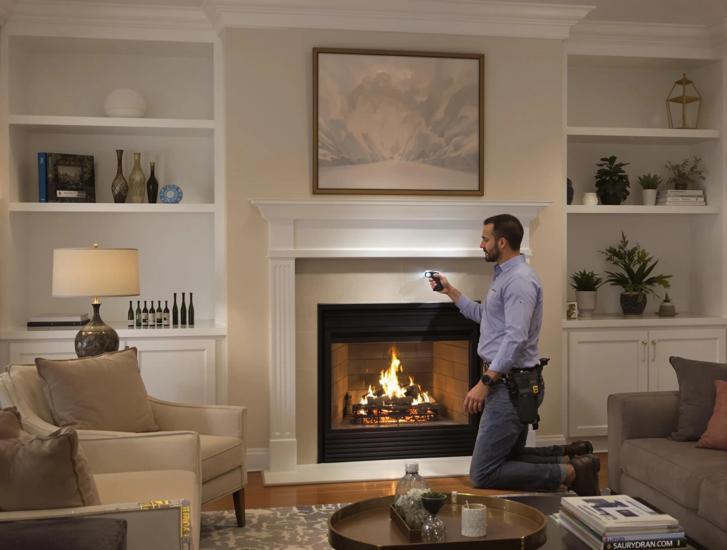 Plymouth Chimney Sweep conducting a fireplace safety inspection in Plymouth, MA