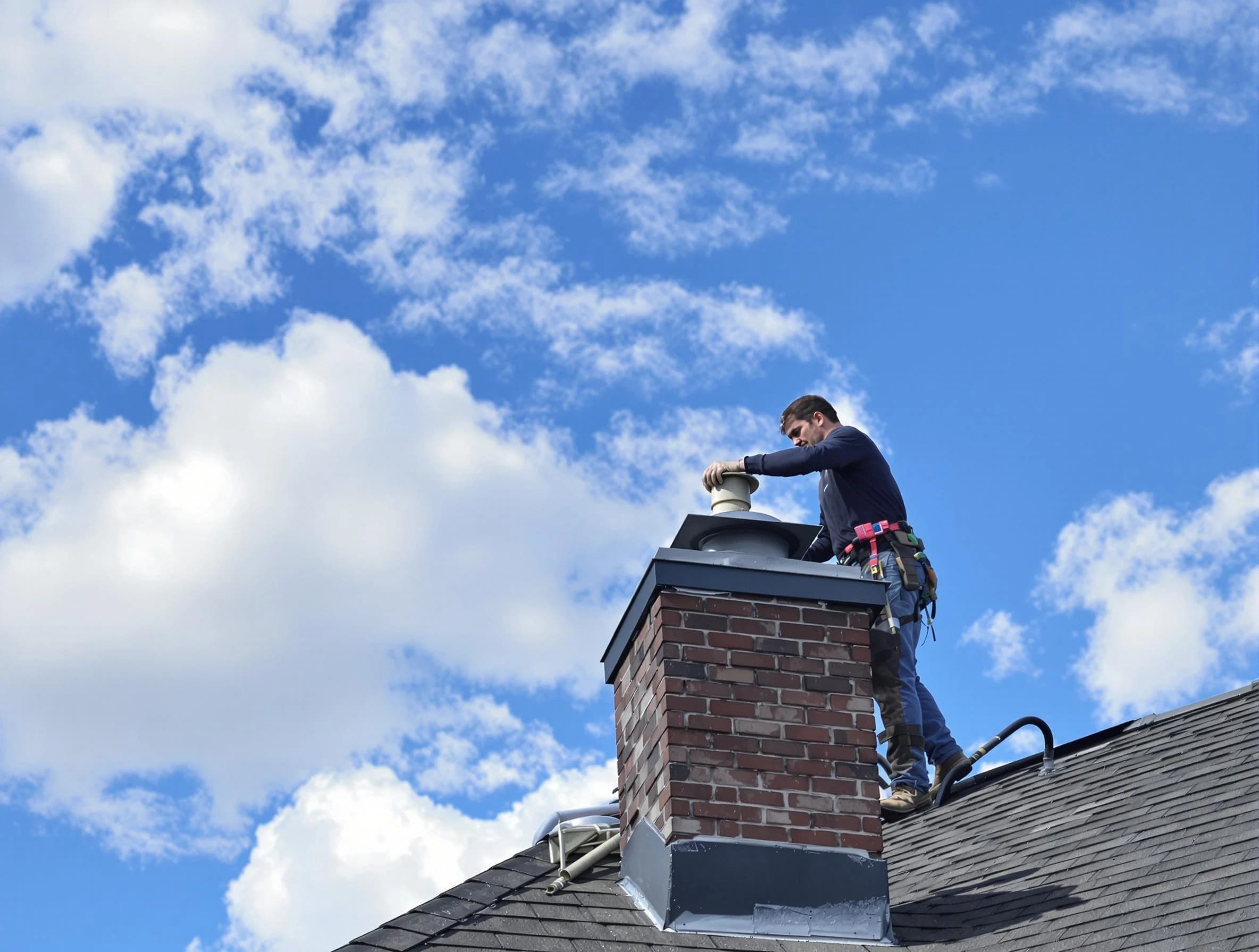 Plymouth Chimney Sweep installing a sturdy chimney cap in Plymouth, MA