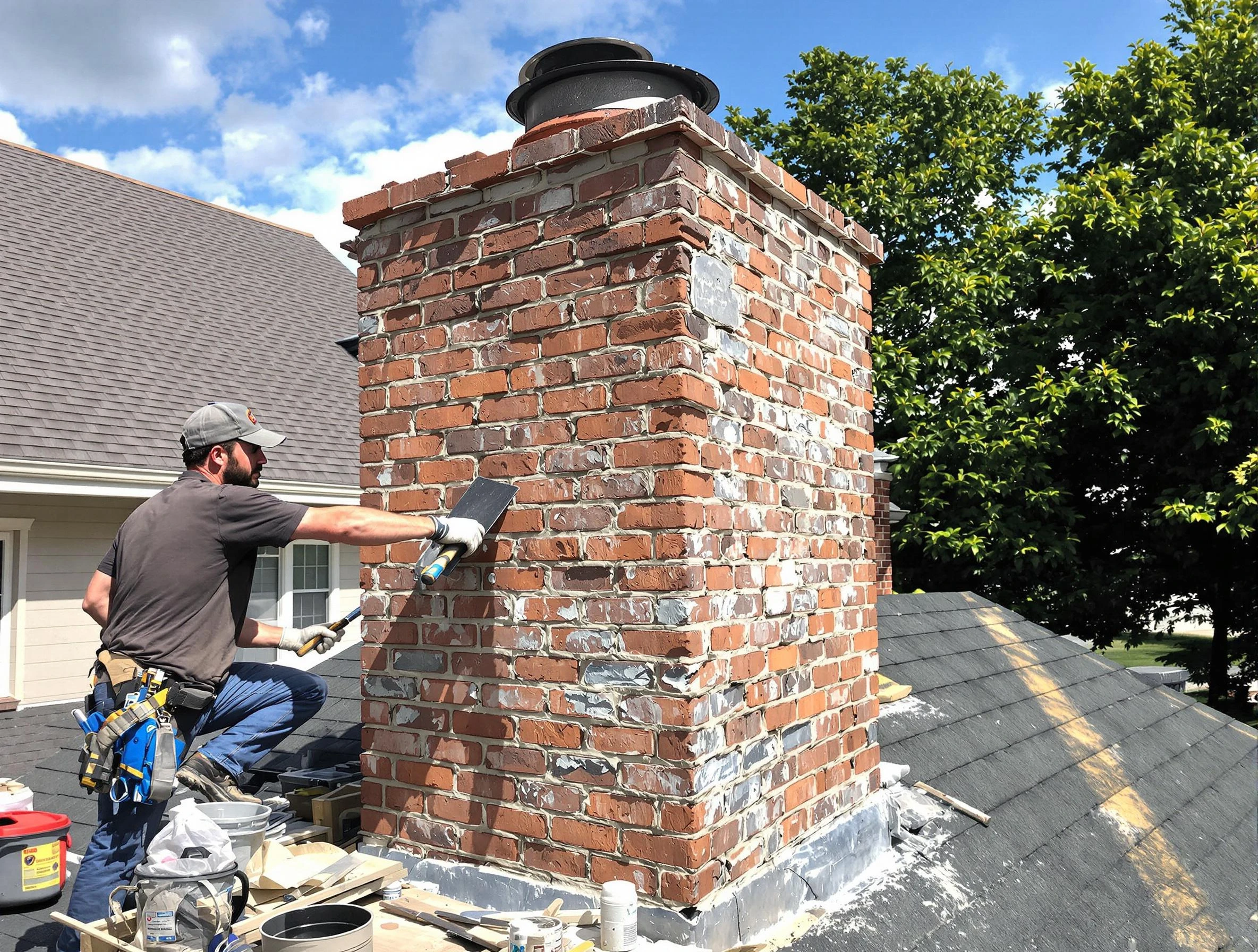 Completed chimney rebuild by Plymouth Chimney Sweep in Plymouth, MA