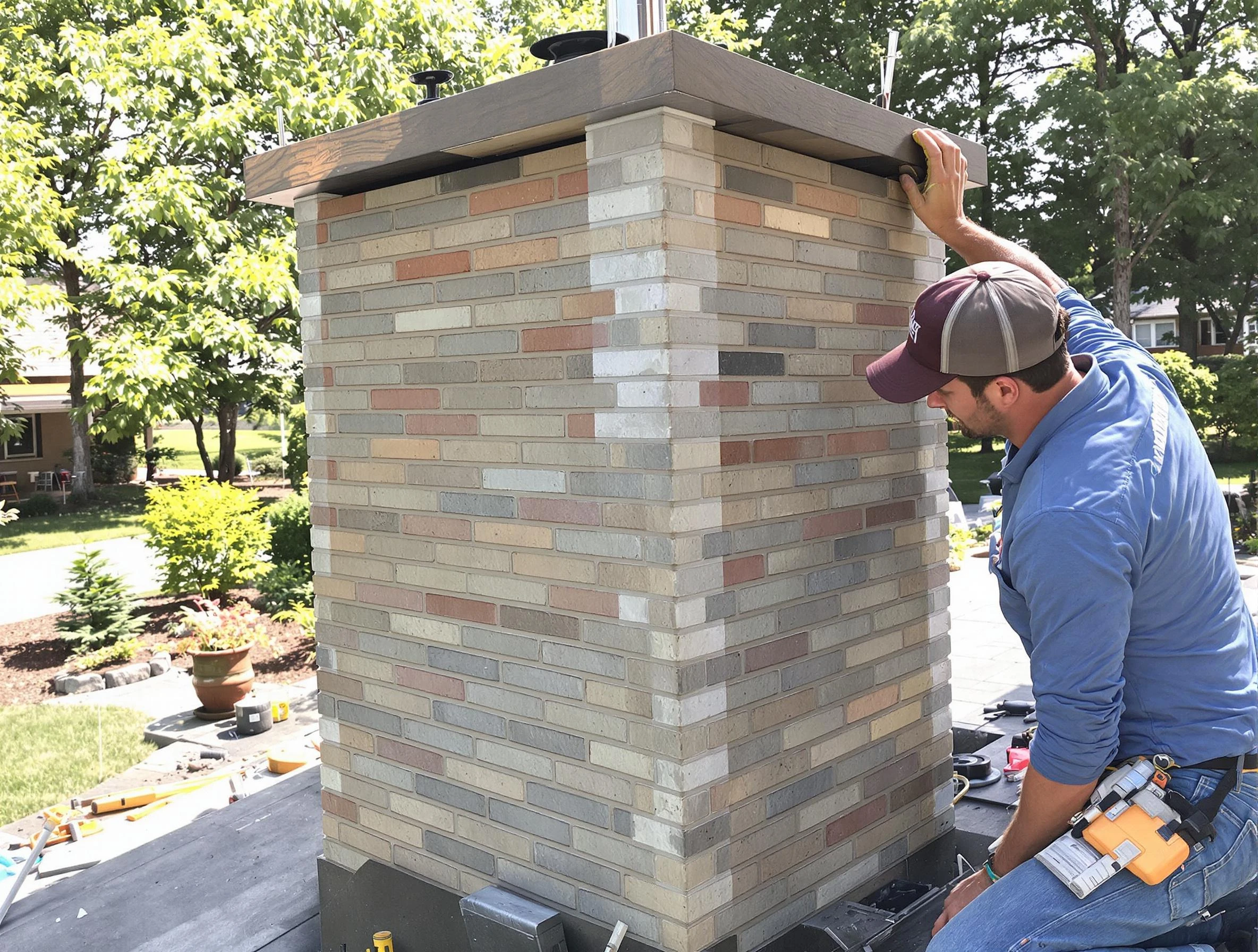 Plymouth Chimney Sweep completing a modern chimney remodel in Plymouth, MA
