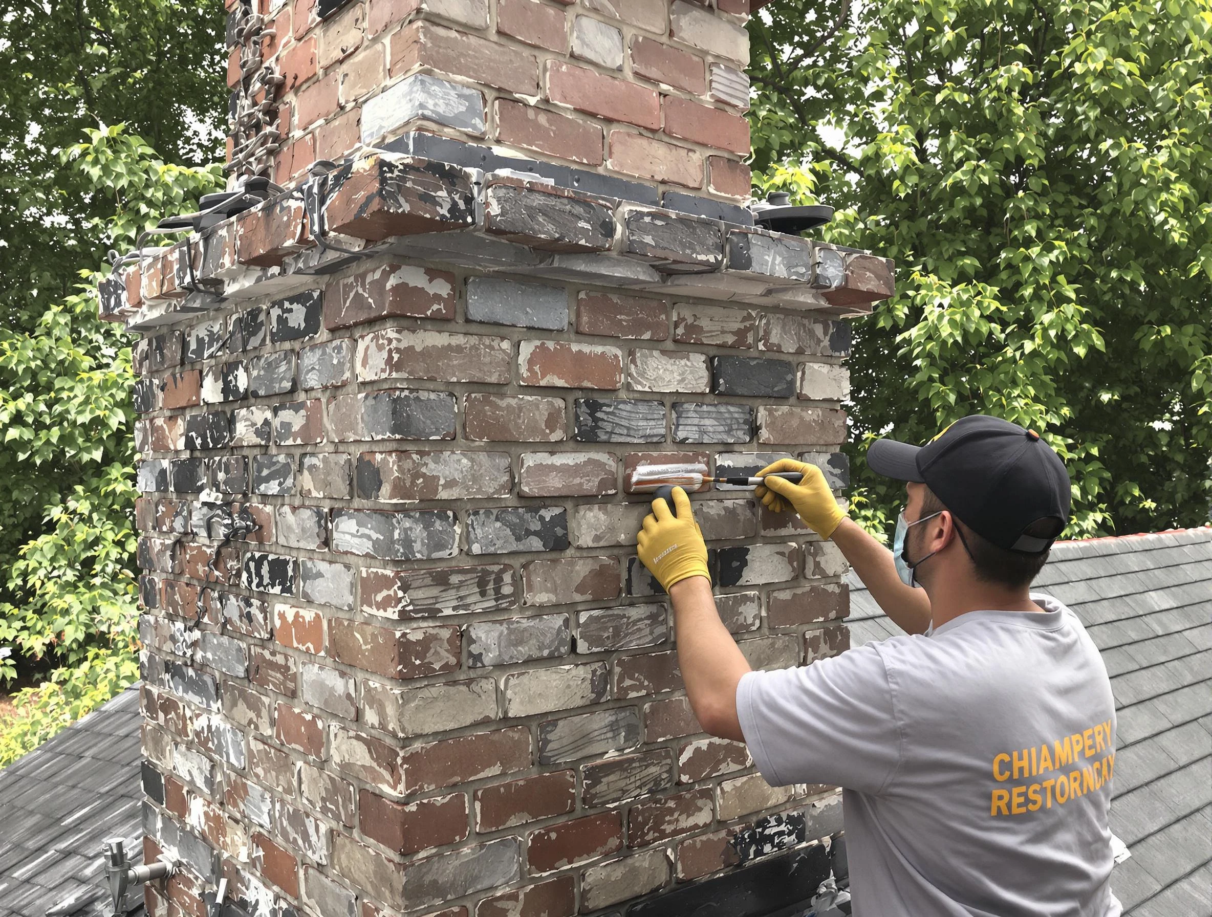 In-progress chimney restoration by Plymouth Chimney Sweep in Plymouth, MA